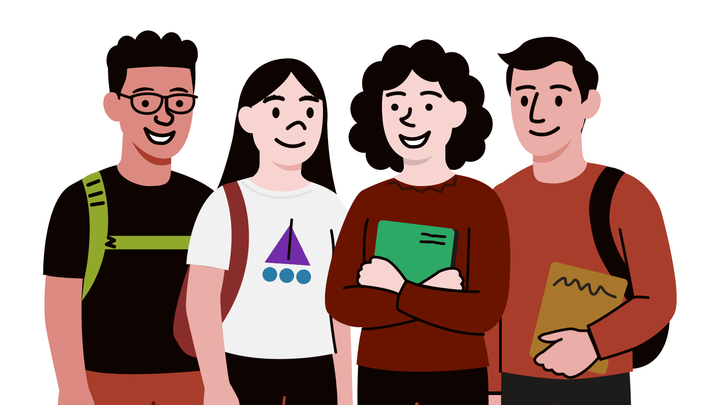 Cartoon students in school holding notebooks